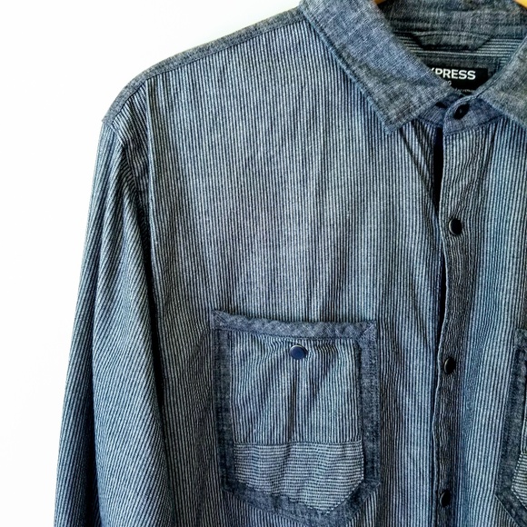Express | Cotton Chambray Pinstripe Collar Shirt - Picture 2 of 8